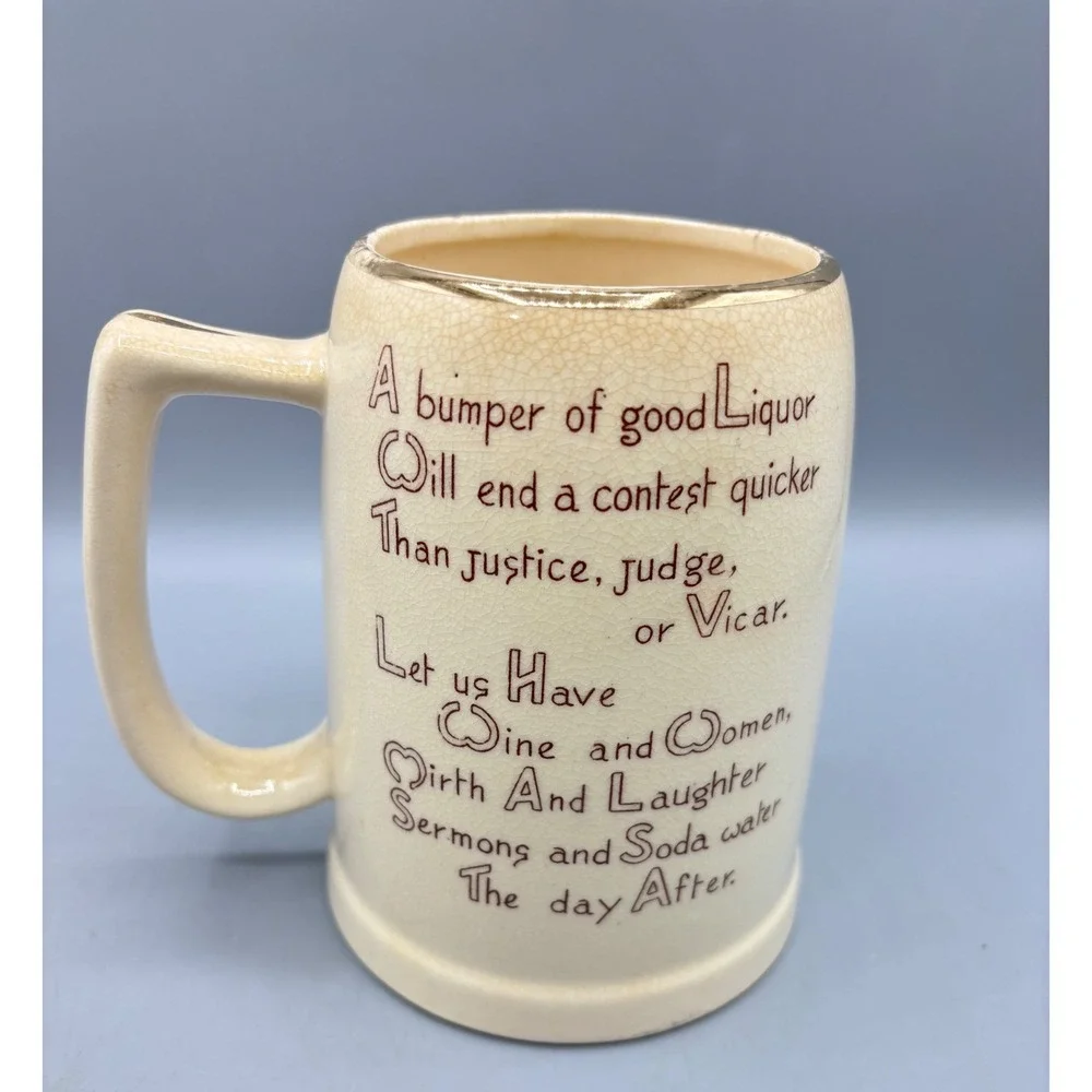 Vintage Pheasant Beer Stein Ceramic‎ Mug Hunting Bird Poem Gold Trim